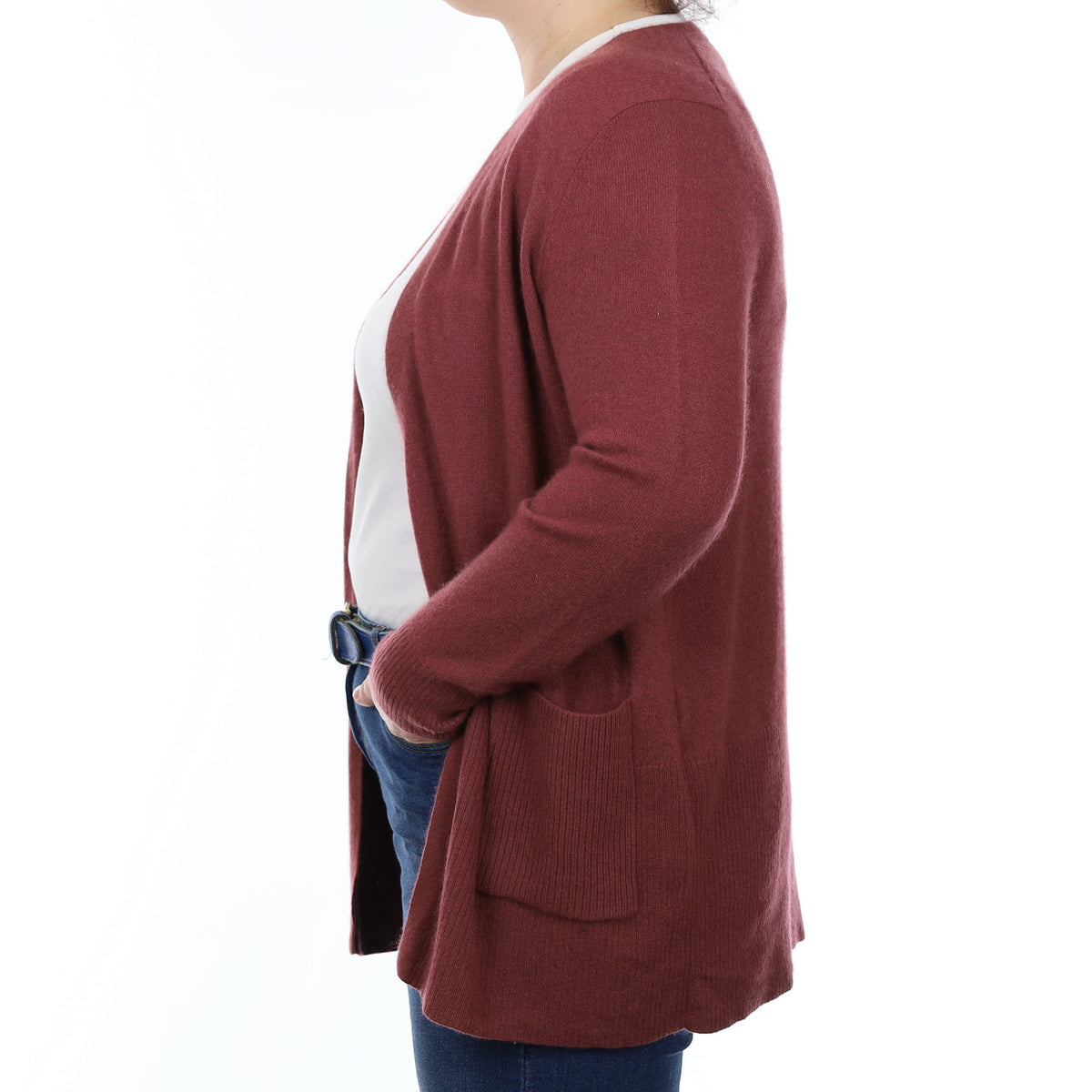 Brick Pink Cashmere Edge to Edge Cardigan with Pockets Large