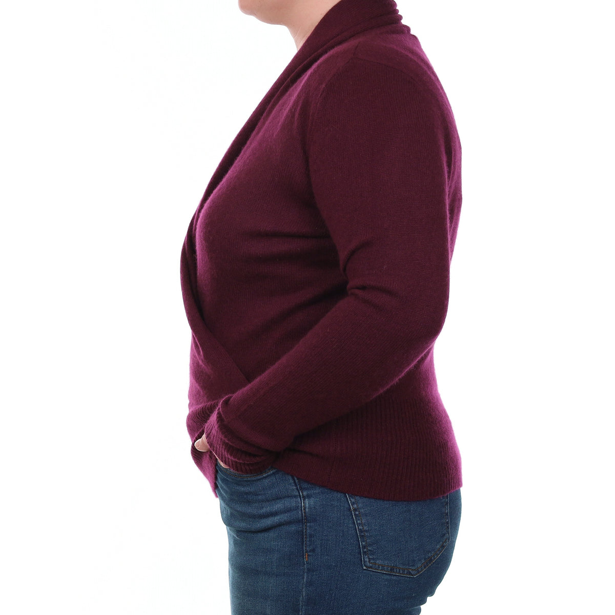 Mulberry Purple Cashmere Cross Over Shawl Collar Jumper Large