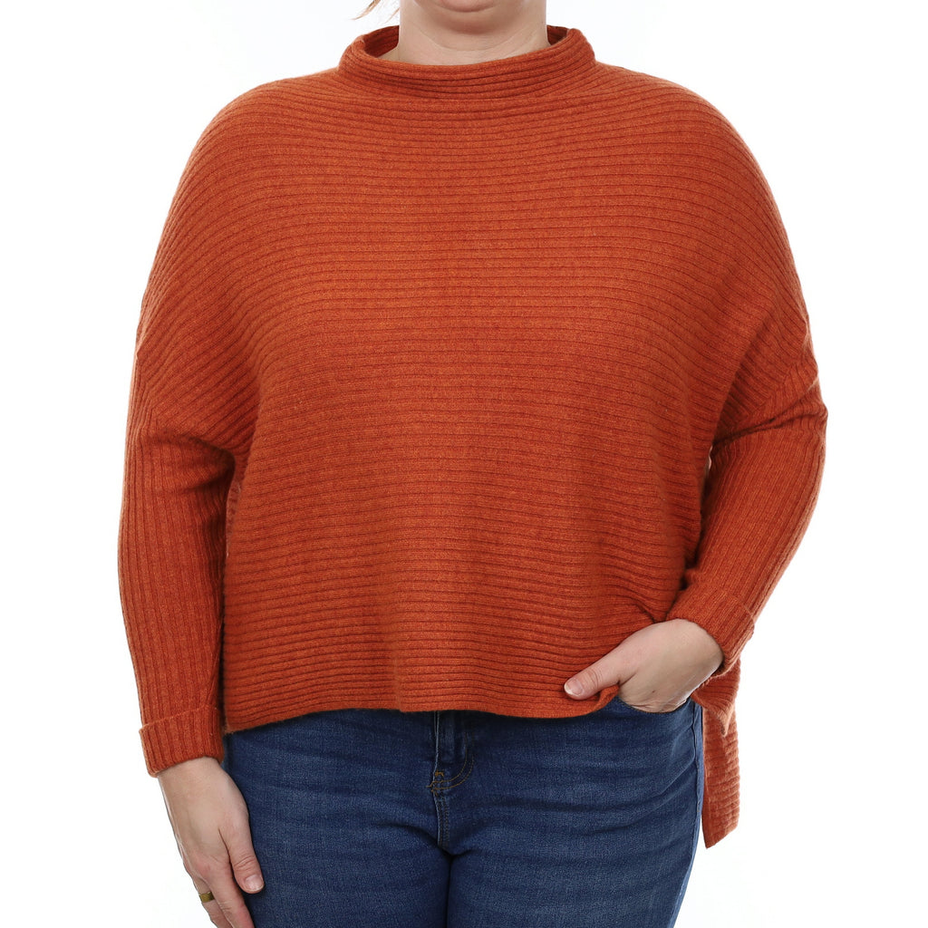 Burnt Orange Rib Cashmere Boxy Funnel Neck Jumper Large