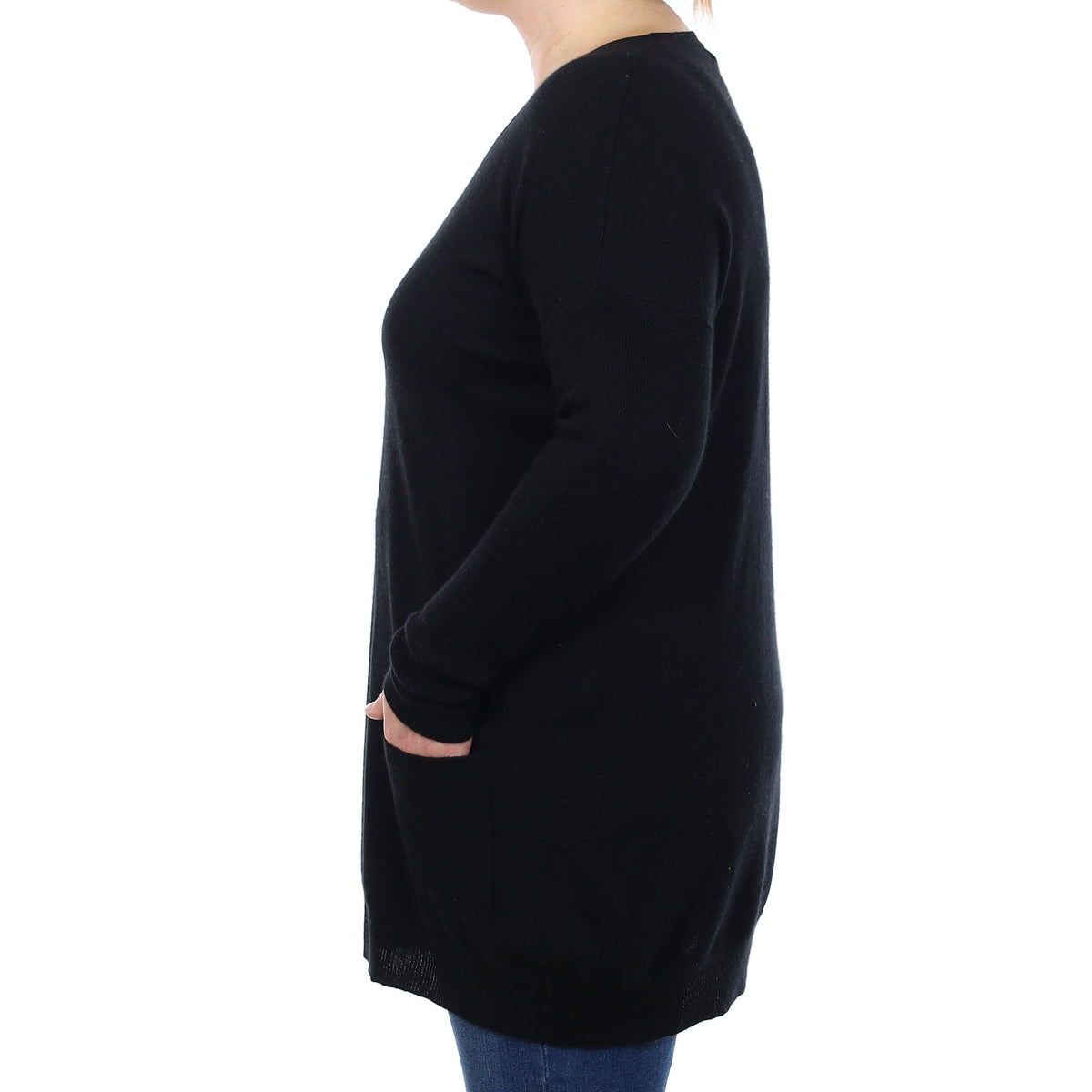 Black Cashmere V Neck Tunic Jumper with Pockets Large