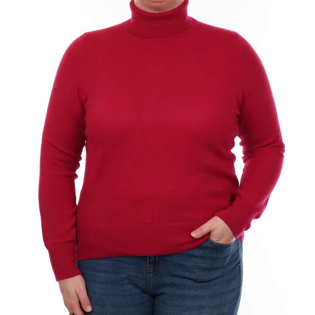 Ruby Red Cashmere Polo Neck Jumper Large