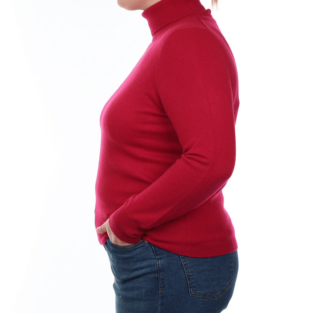 Ruby Red Cashmere Polo Neck Jumper Large