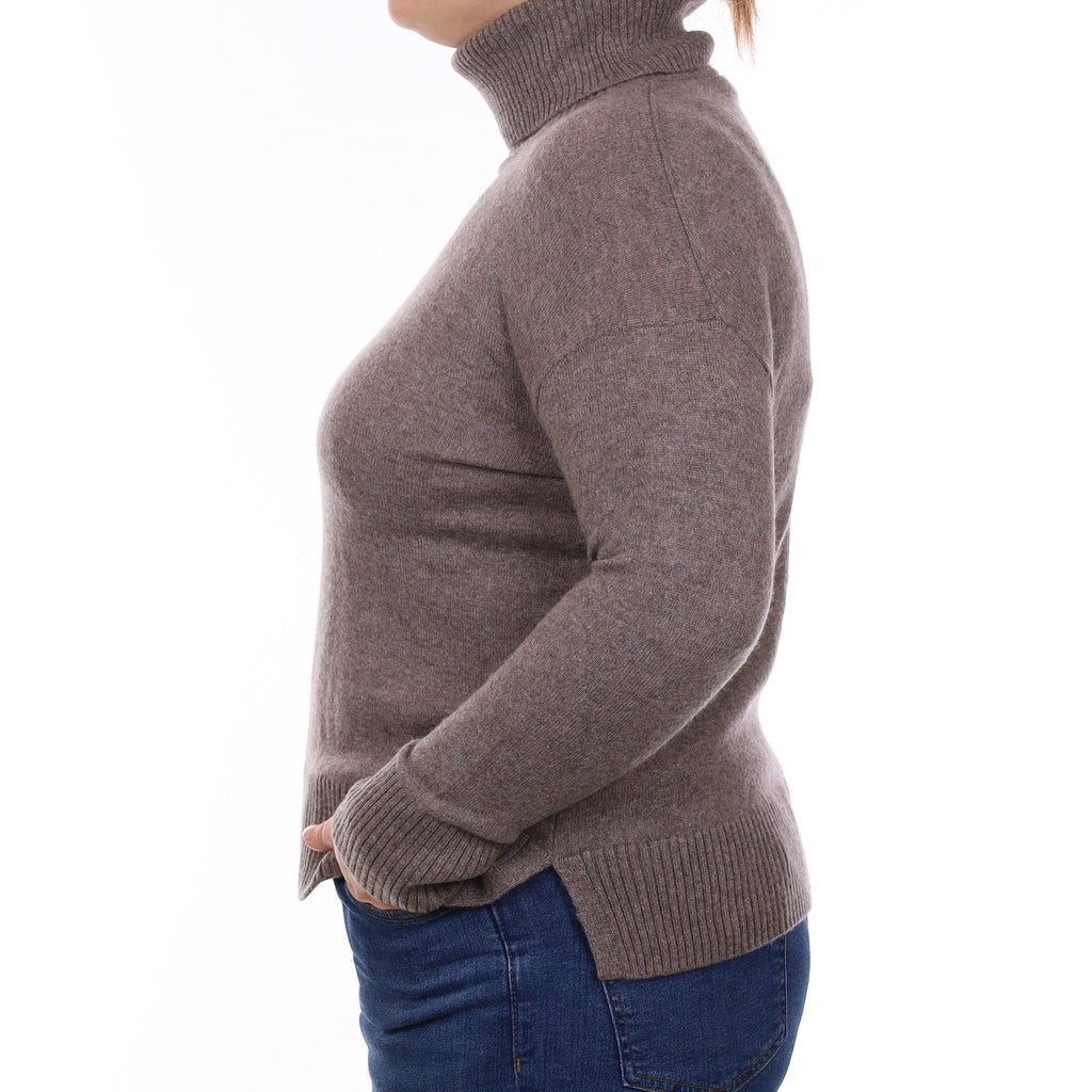 Mink Brown Cashmere Boxy Polo Neck Jumper Large