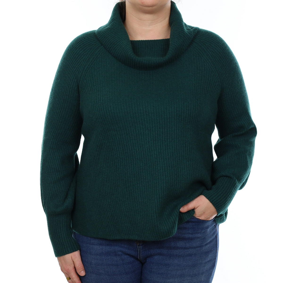 Forest Green Chunky Rib Cashmere Cowl Neck Jumper Large