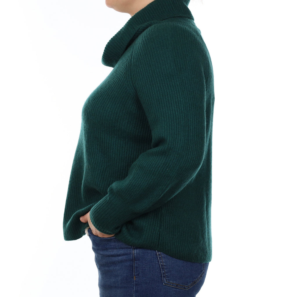 Forest Green Chunky Rib Cashmere Cowl Neck Jumper Large