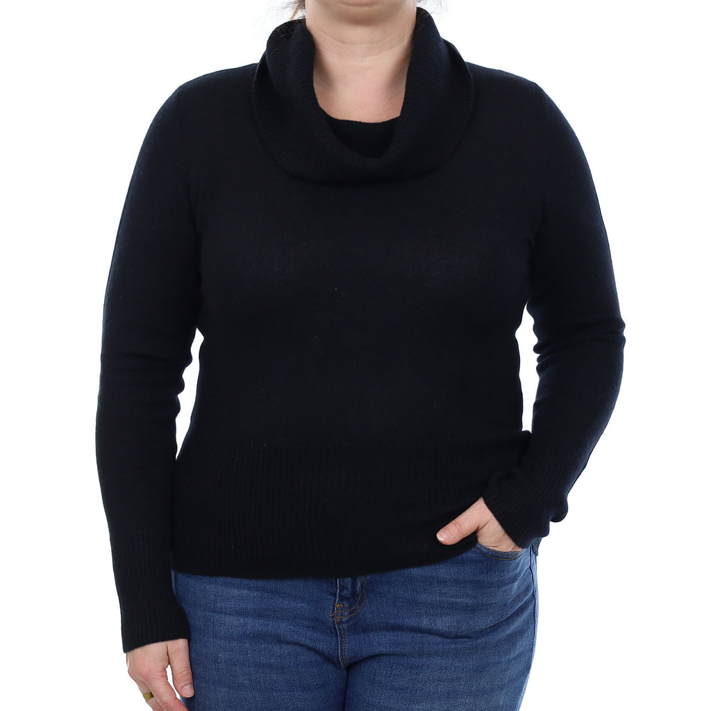 Black Cashmere Cowl Neck Jumper Large