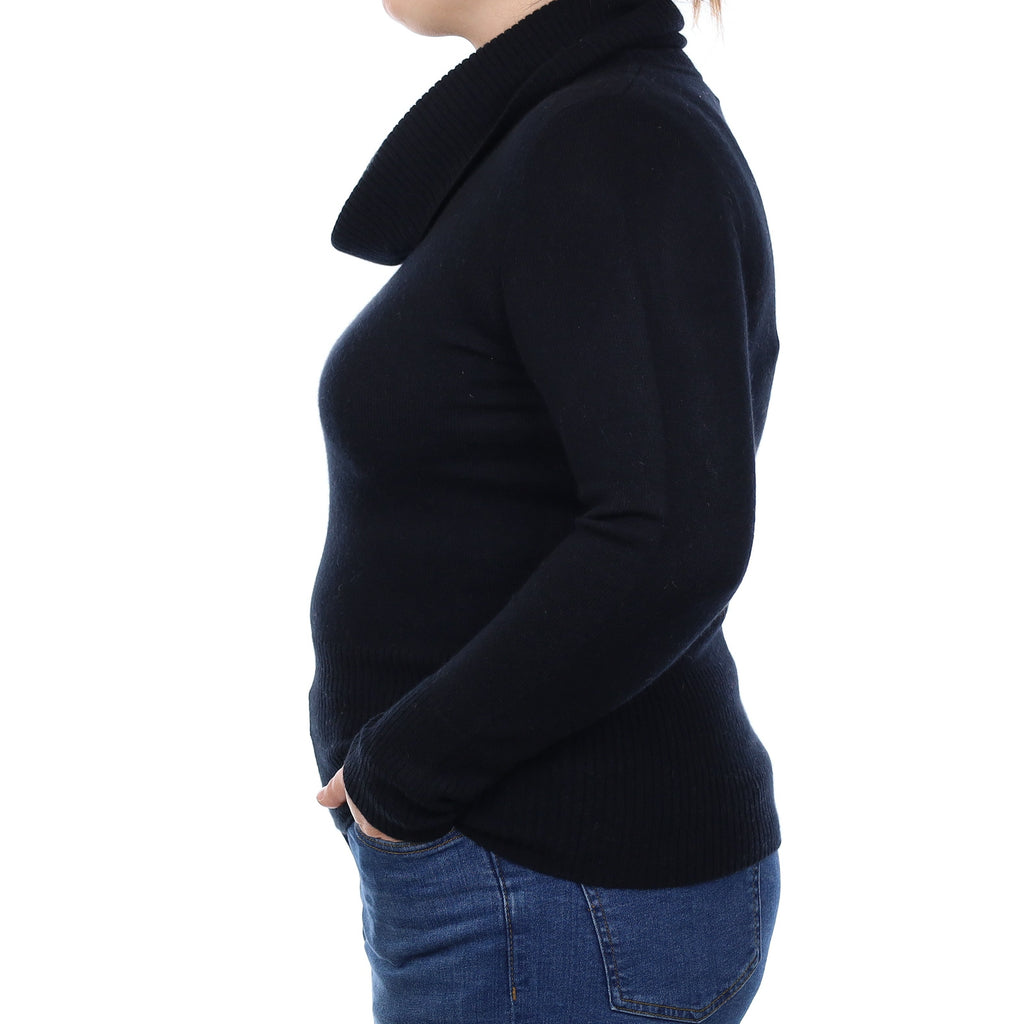Black Cashmere Cowl Neck Jumper Large