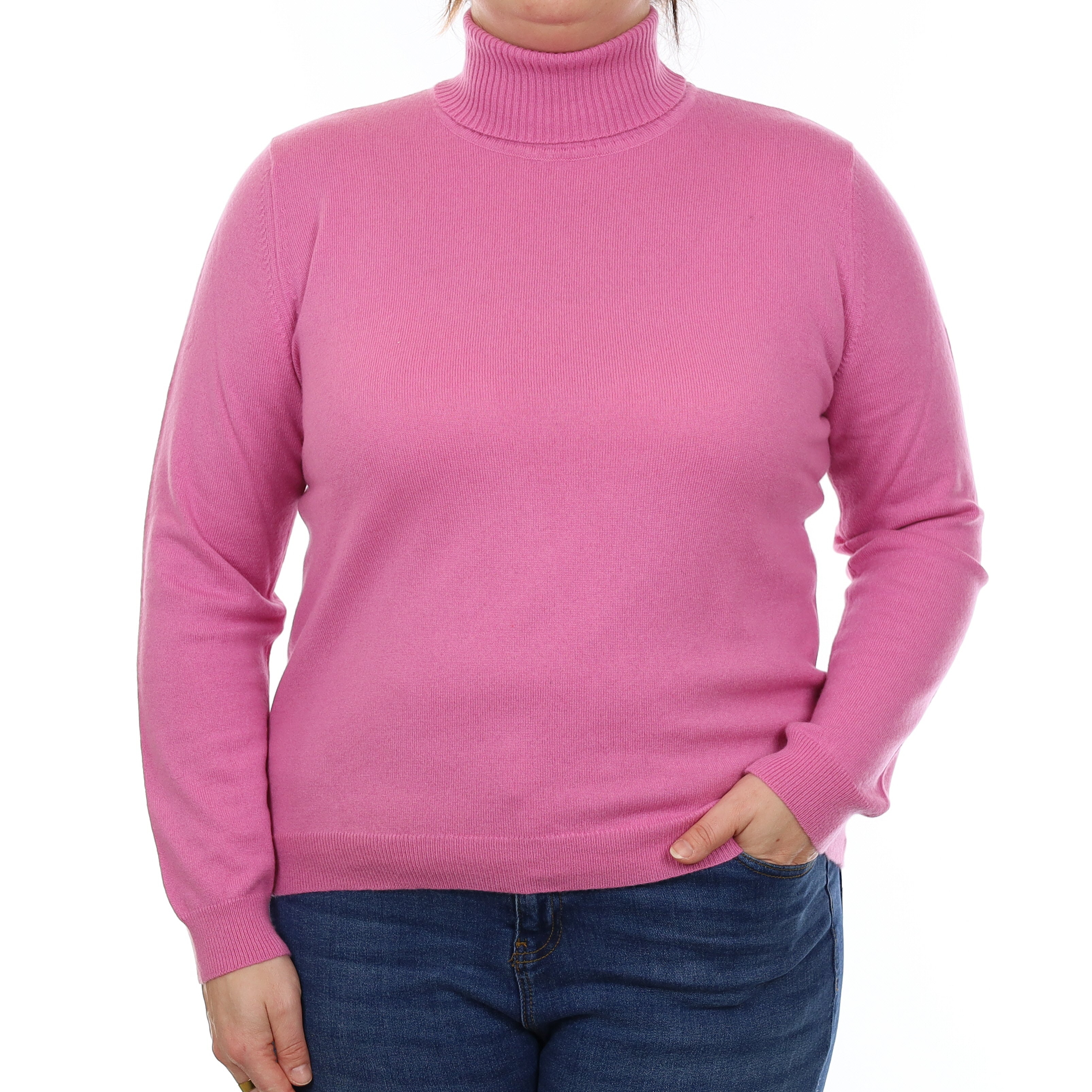 Foxglove Pink Cashmere Polo Neck Jumper Large