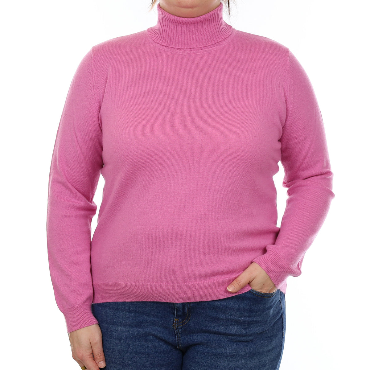 Foxglove Pink Cashmere Polo Neck Jumper Large