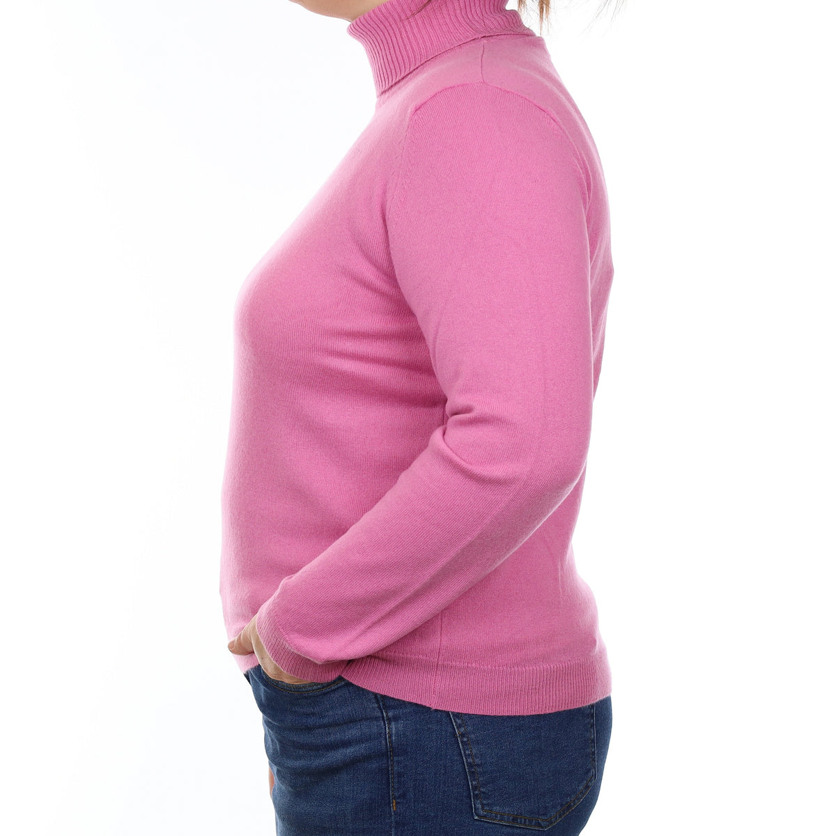 Foxglove Pink Cashmere Polo Neck Jumper Large