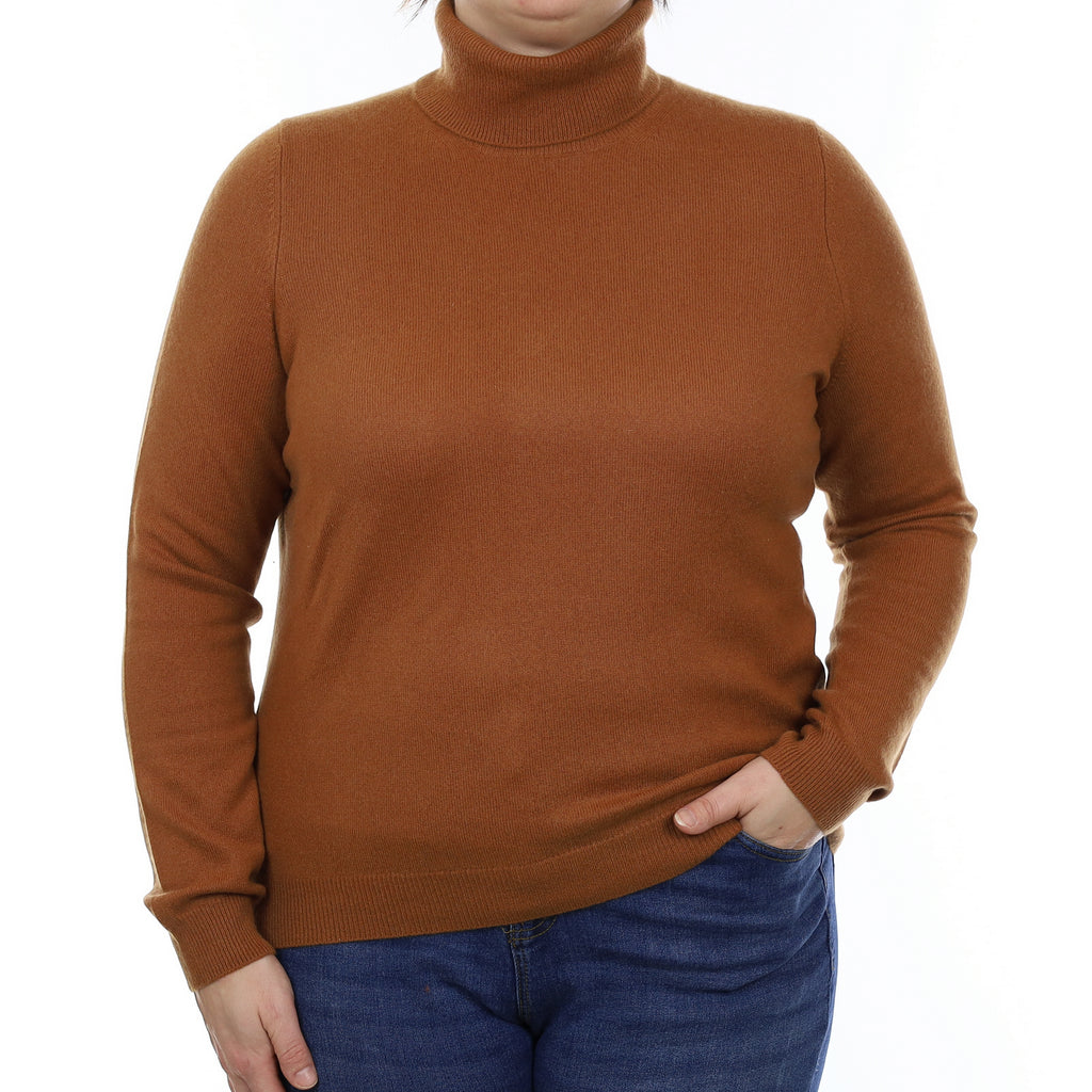 Rust Brown Cashmere Polo Neck Jumper Large