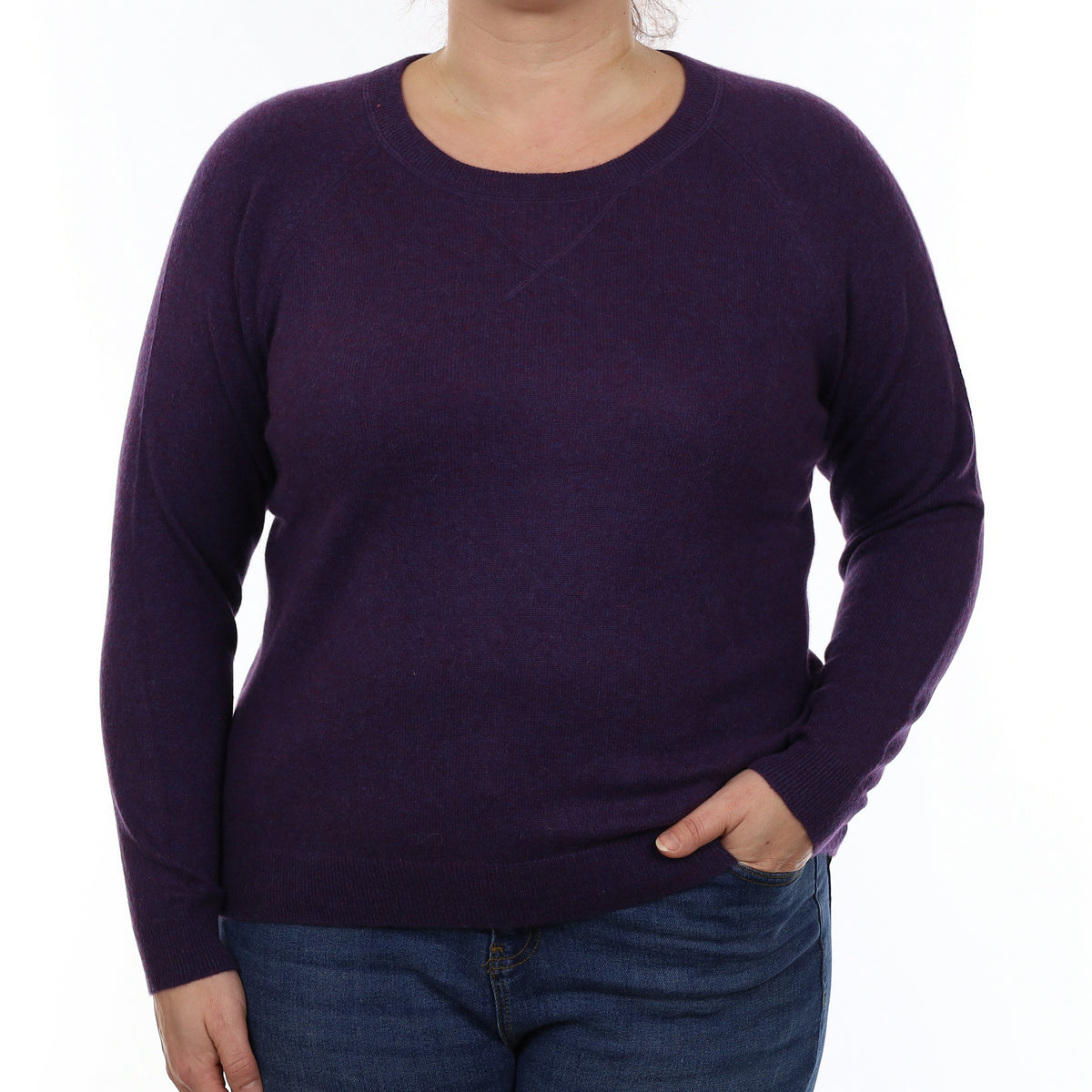 Blueberry Purple Marl Cashmere Crew Neck Jumper Large