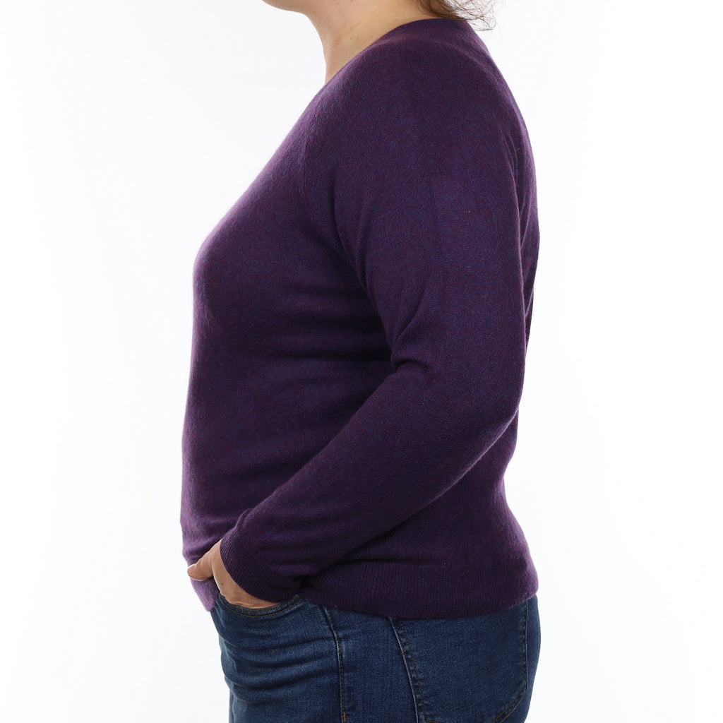 Blueberry Purple Marl Cashmere Crew Neck Jumper Large