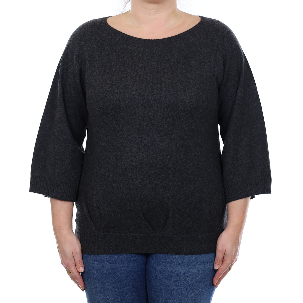 Charcoal Grey Cashmere Flared Sleeve Scoop Neck Jumper Large