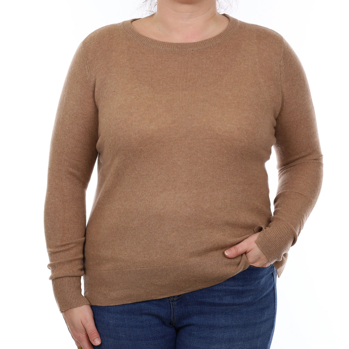 Fudge Brown Cashmere Crew Neck Jumper Large