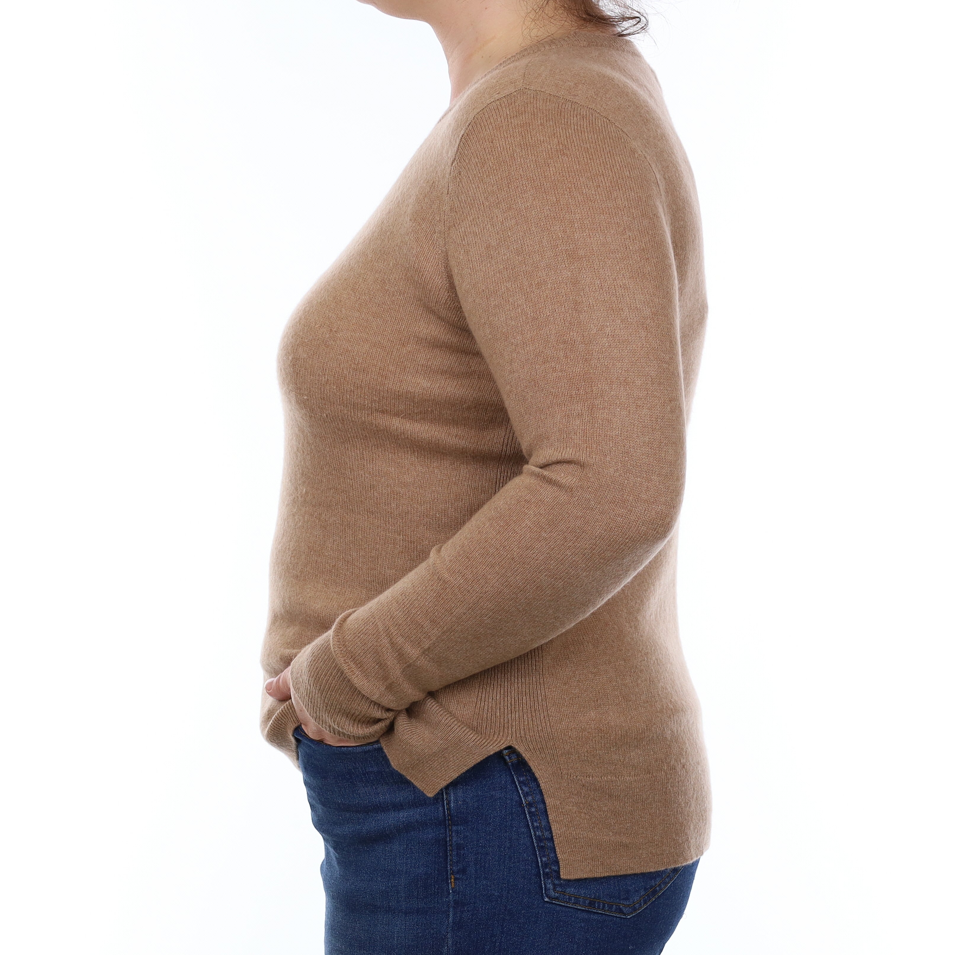 Fudge Brown Cashmere Crew Neck Jumper Large