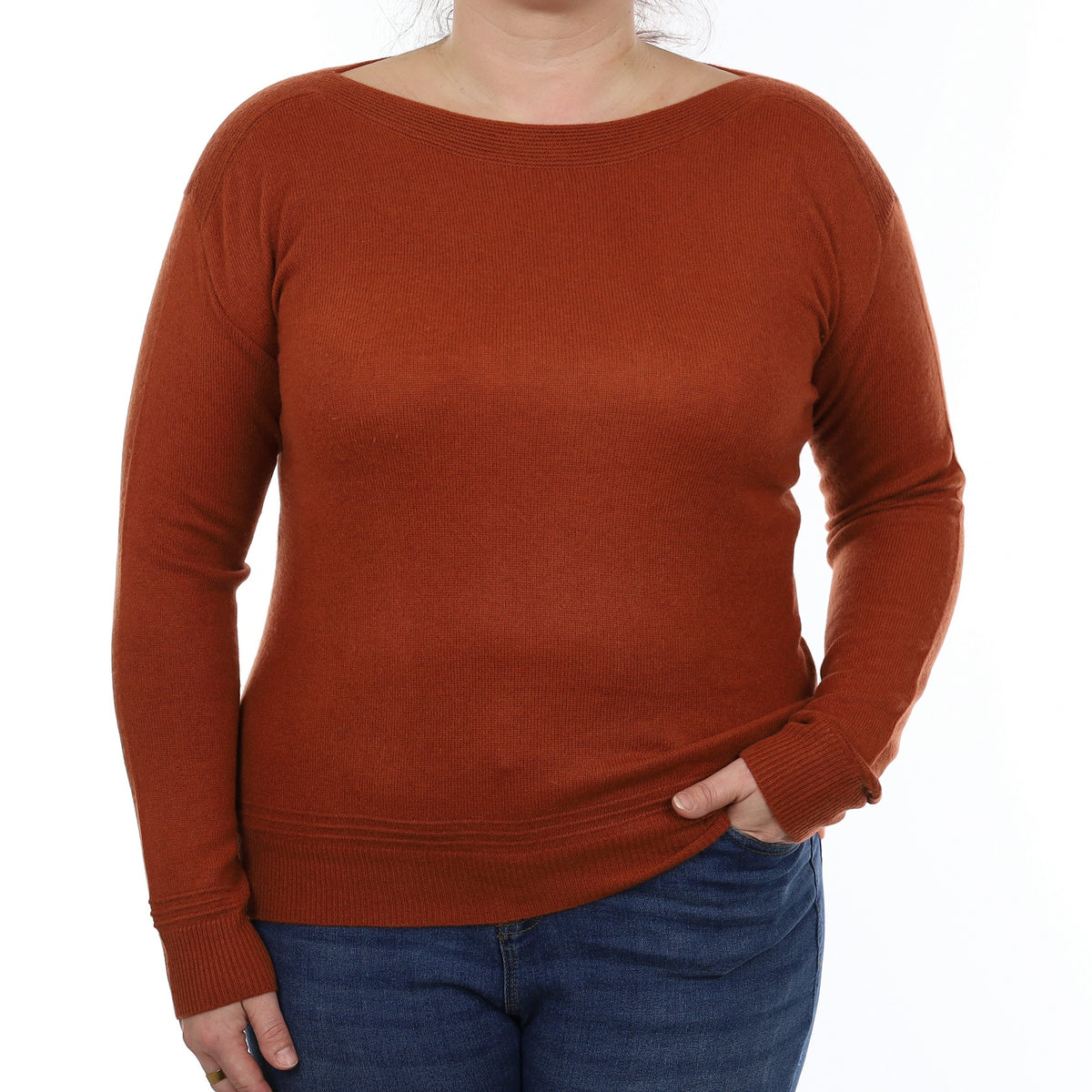 Rust Cashmere Slash Neck Jumper Large