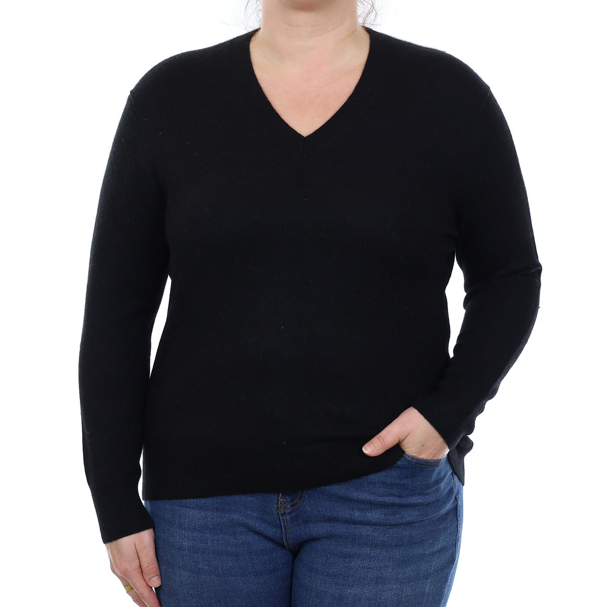 Black Cashmere V Neck Jumper Large