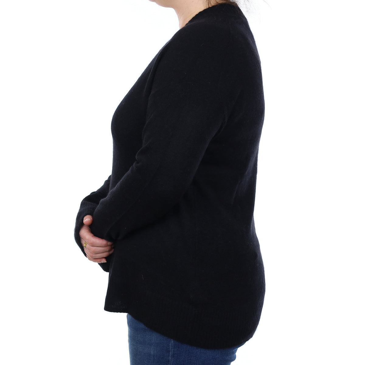 Jigsaw Black Cashmere Boxy V Neck Jumper Large