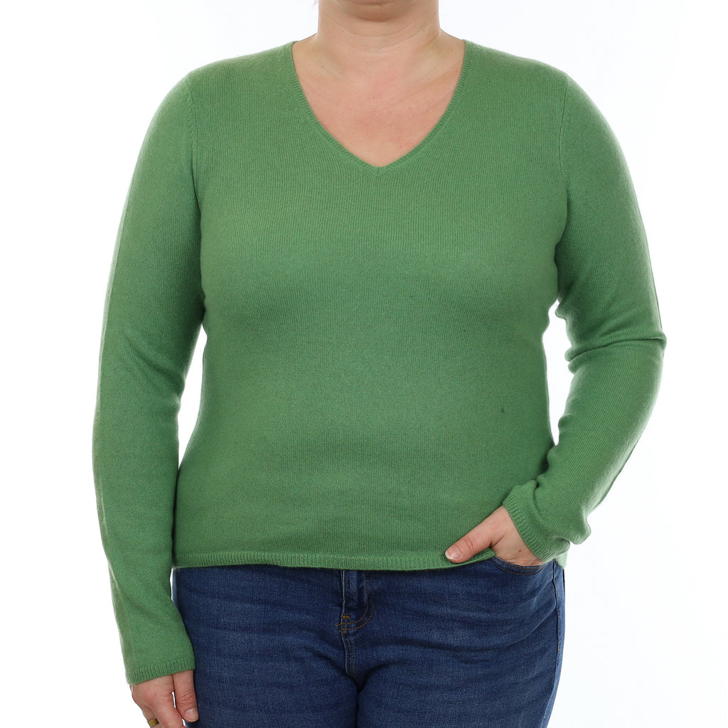 Apple Green Cashmere V Neck Jumper Large