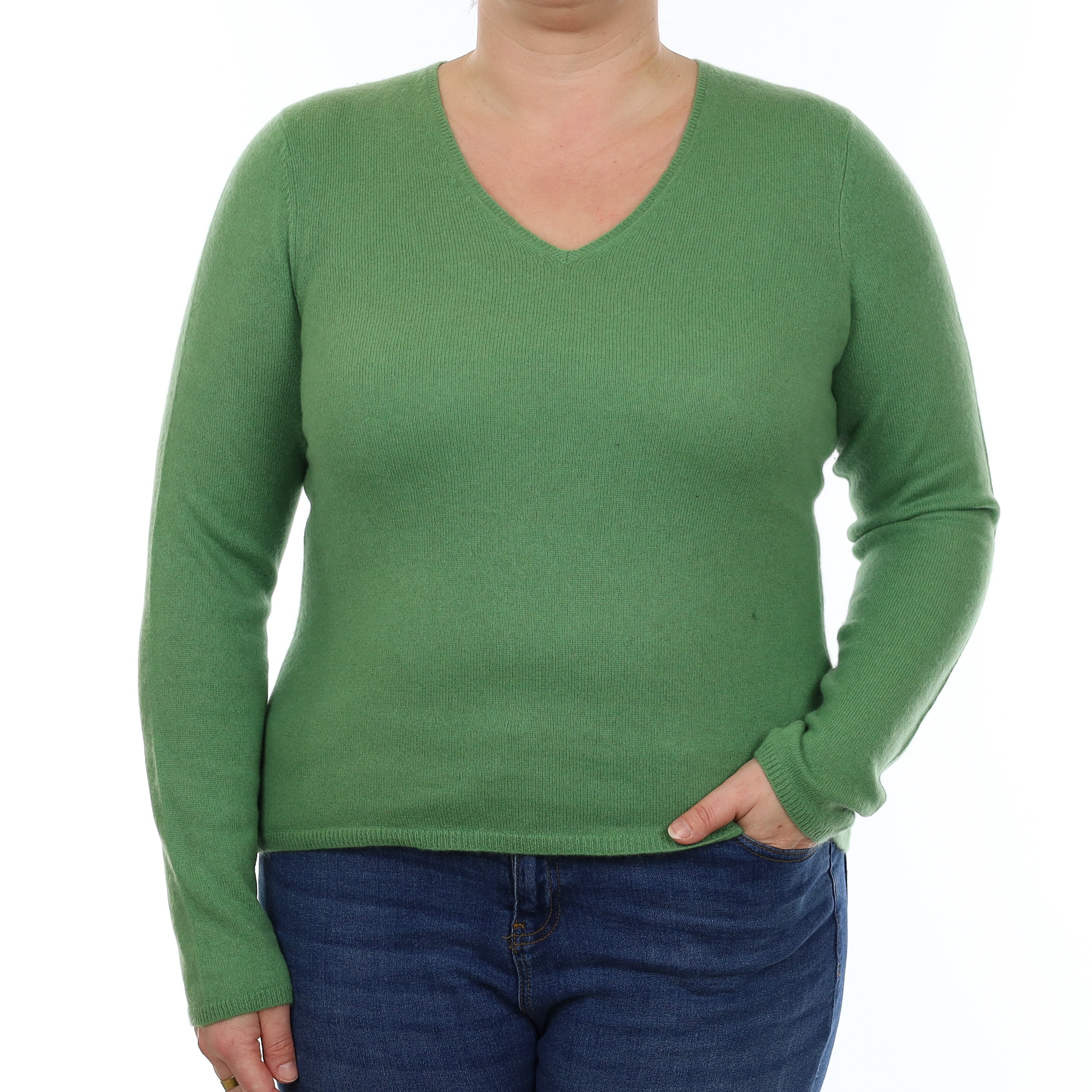 Apple Green Cashmere V Neck Jumper Large