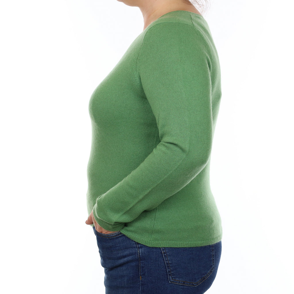Apple Green Cashmere V Neck Jumper Large