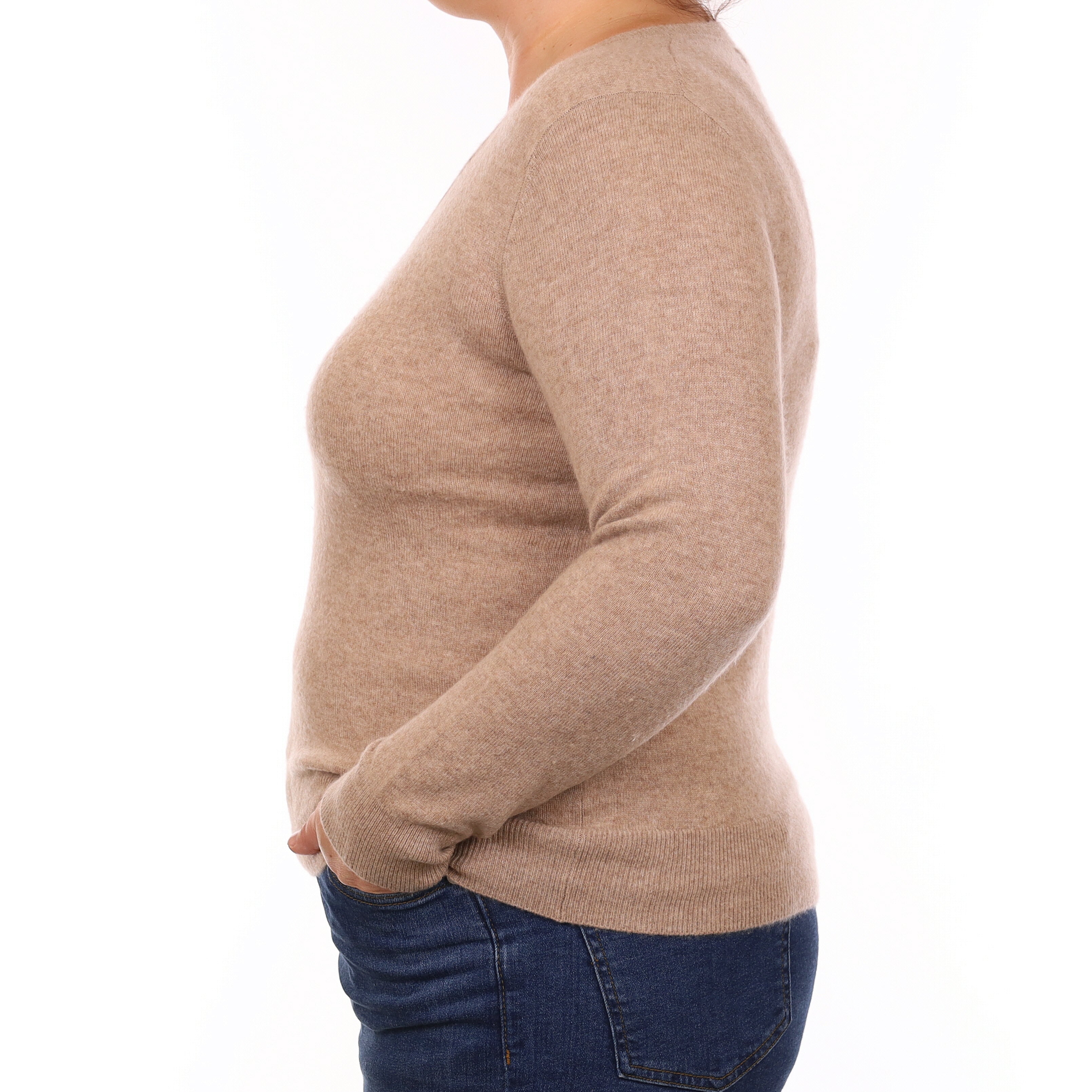 Fawn Brown Cashmere V Neck Jumper Large