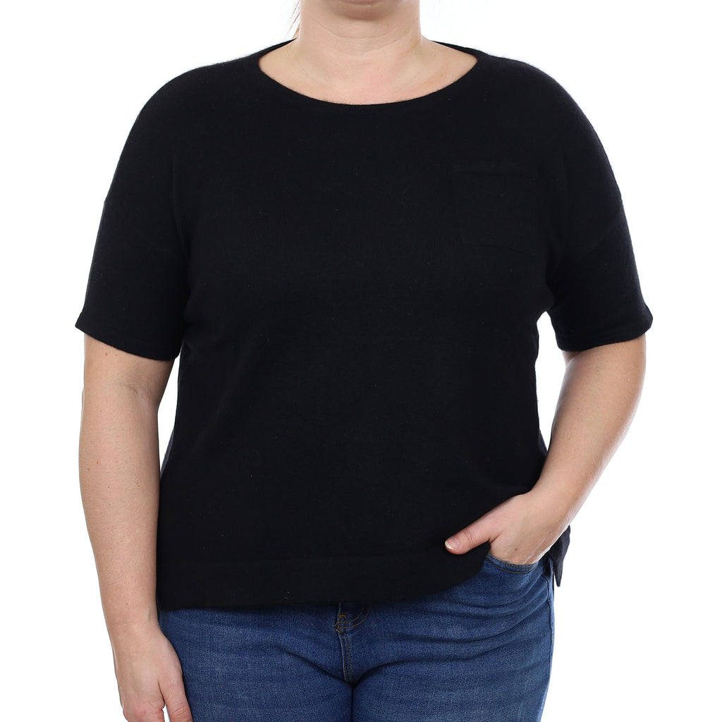 Black Cashmere Short Sleeved Crew Neck Jumper Large