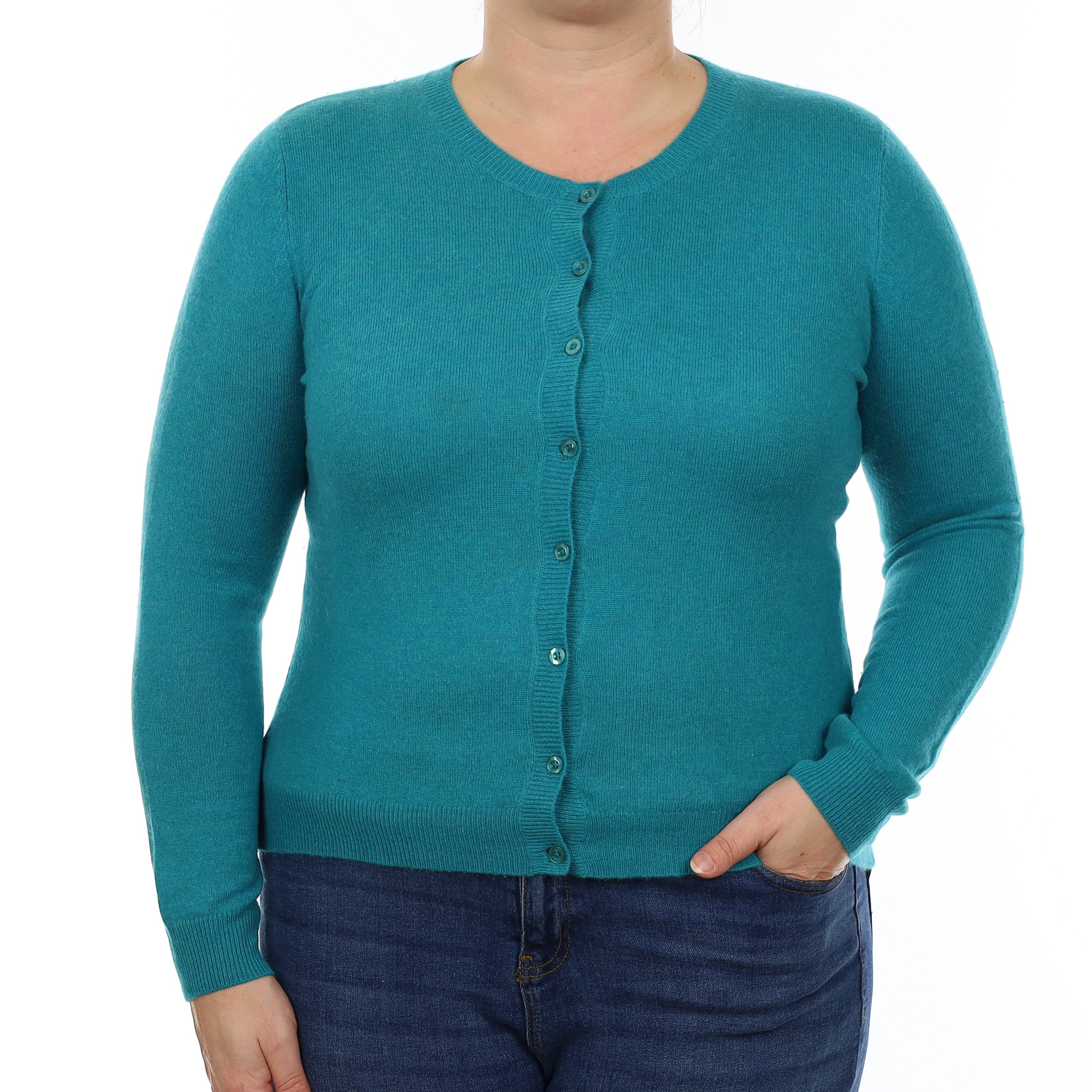 Turquoise Cashmere Crew Neck Cardigan Large
