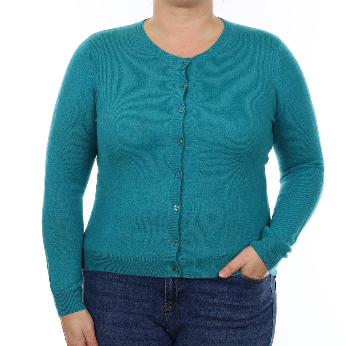 Turquoise Cashmere Crew Neck Cardigan Large