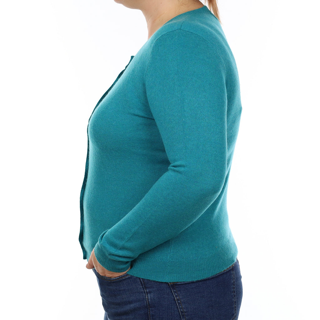 Turquoise Cashmere Crew Neck Cardigan Large