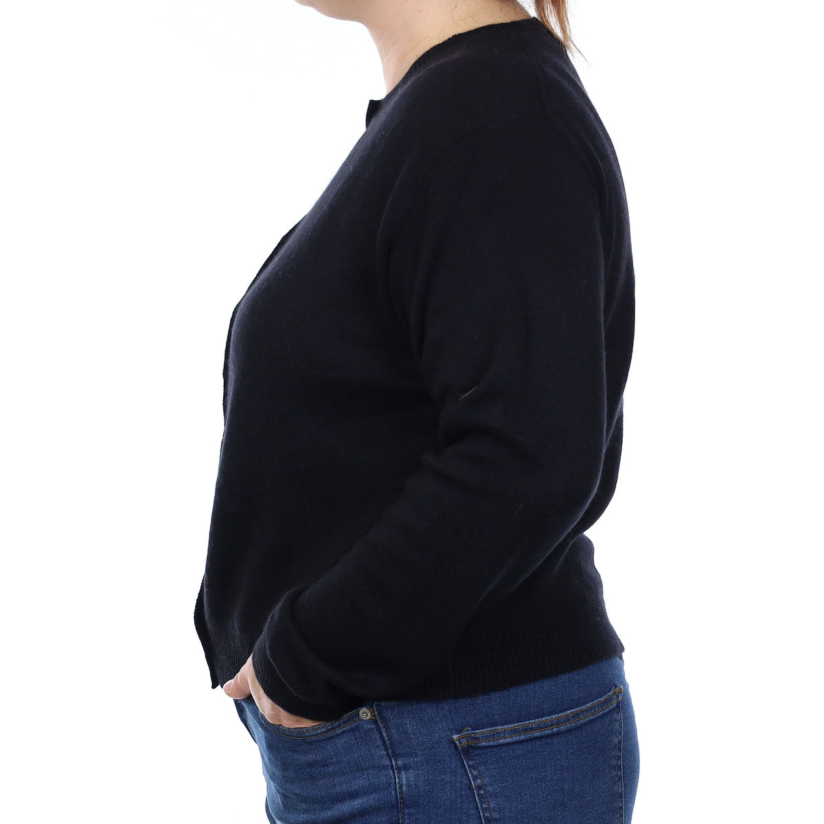 Black Cashmere Boxy Crew Neck Cardigan Large