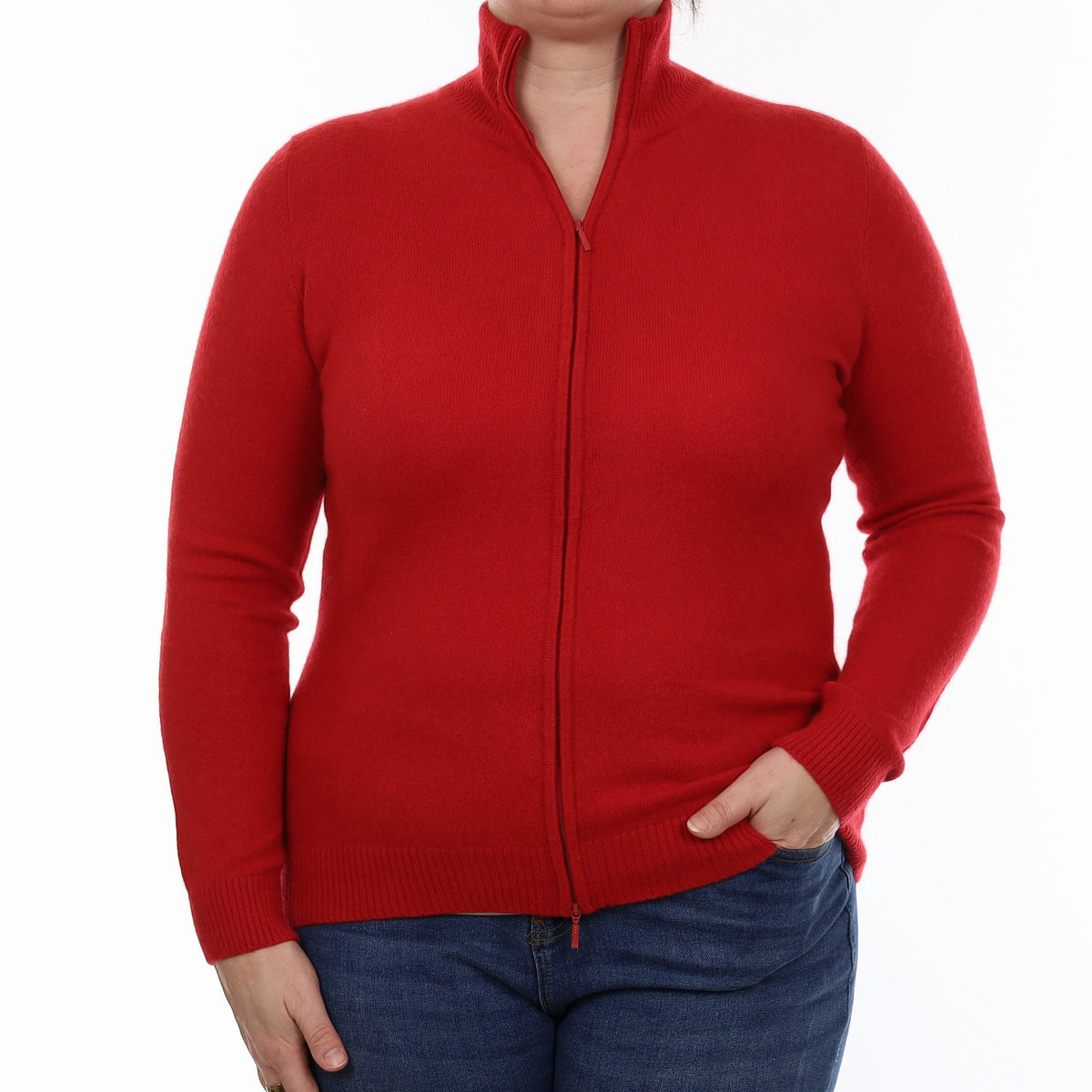 LL Bean Scarlet Red Cashmere Zip Up Cardigan Large