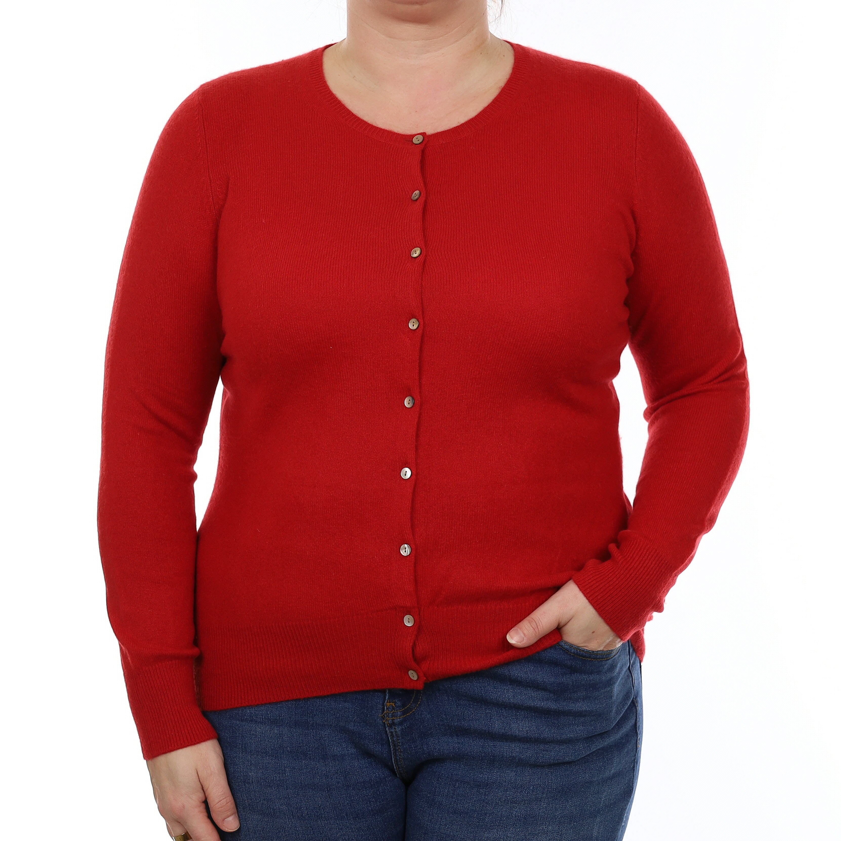 Scarlet Red Cashmere Crew Neck Cardigan Large