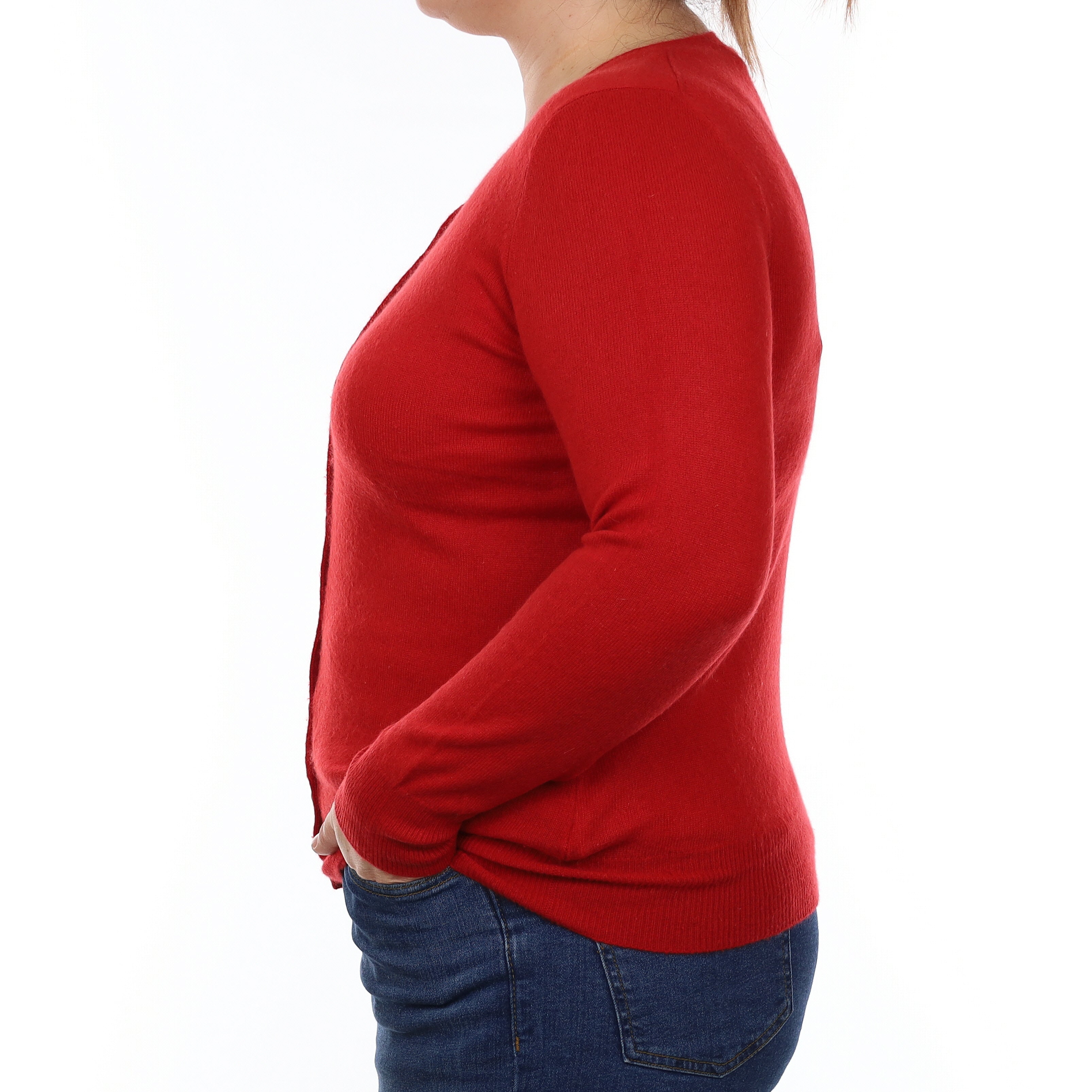 Scarlet Red Cashmere Crew Neck Cardigan Large