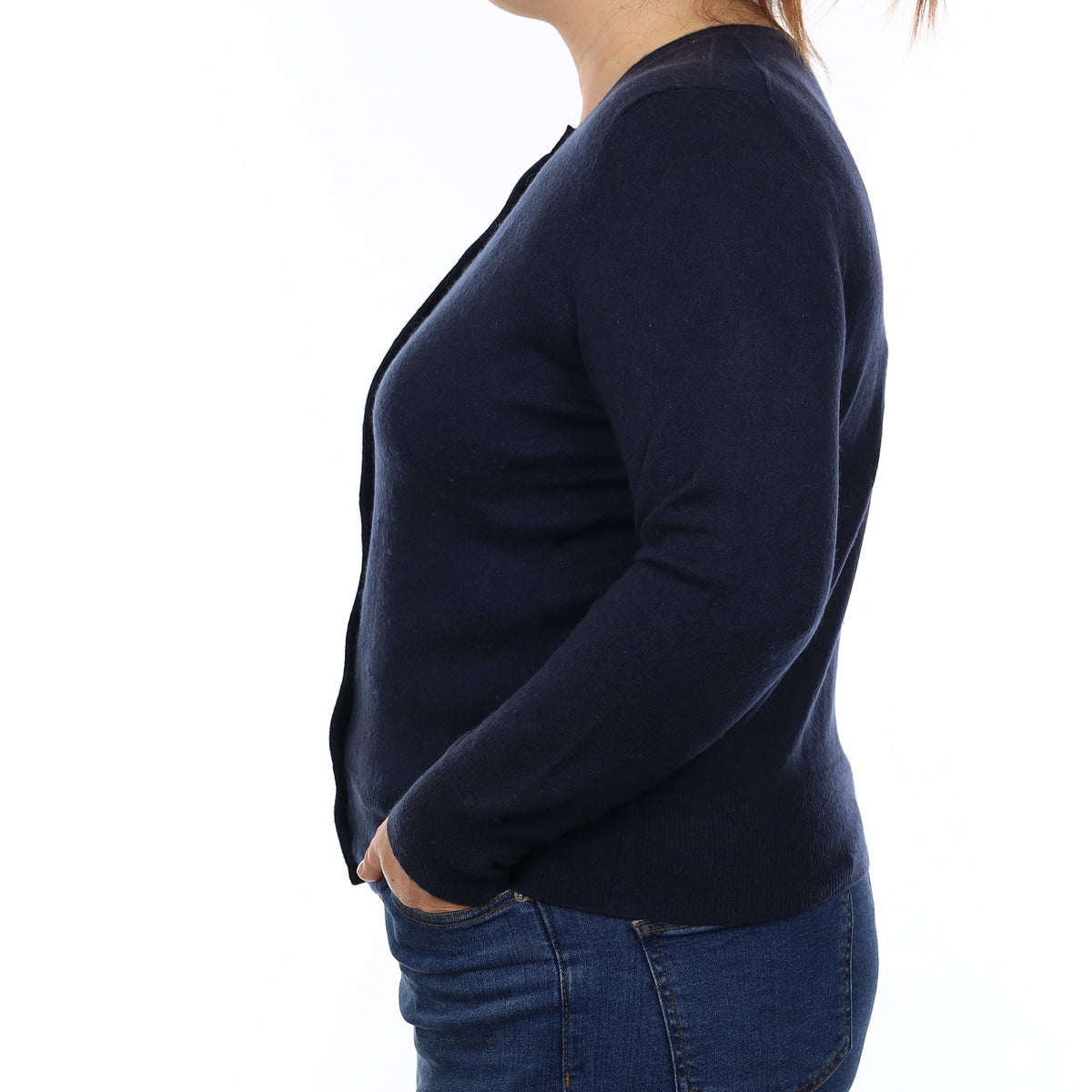 Navy Blue Cashmere Crew Neck Cardigan Large