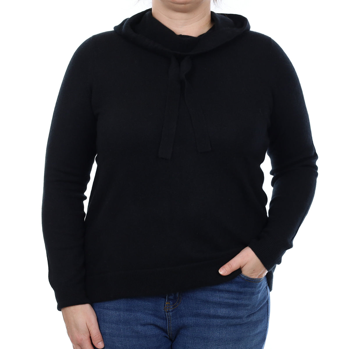 Black Cashmere Hoodie Jumper Large