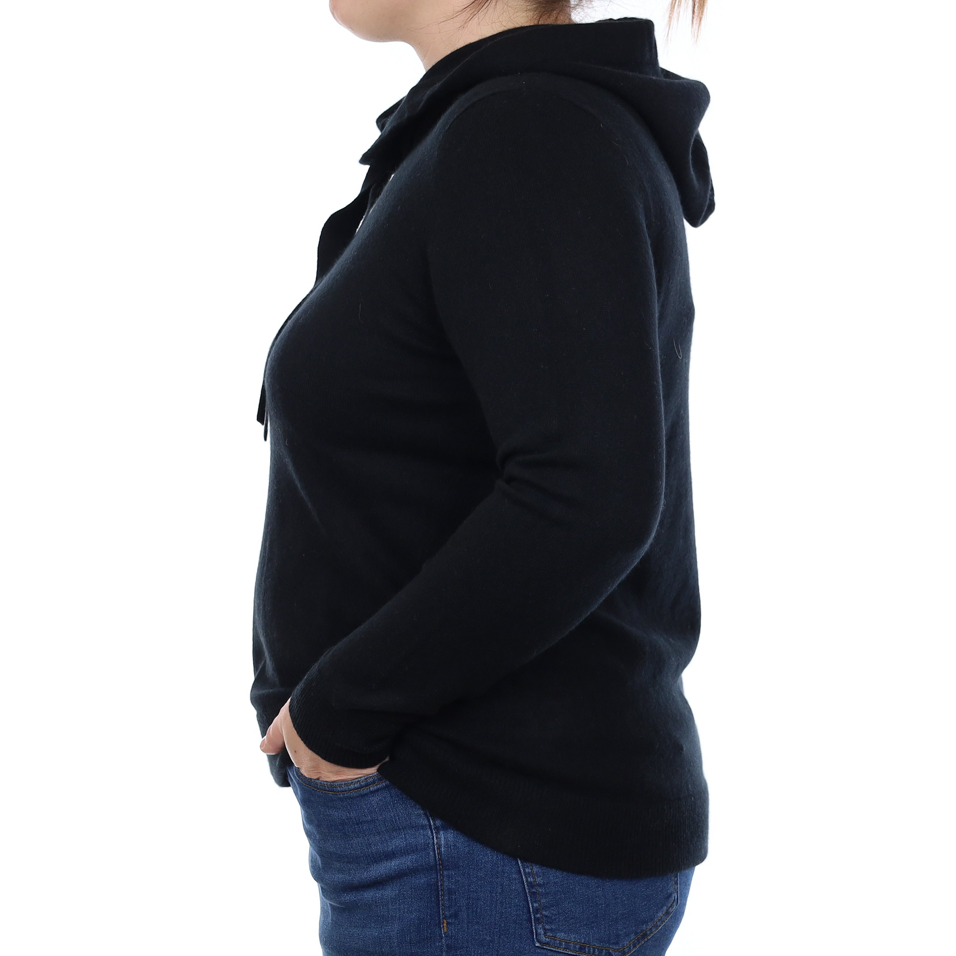 Black Cashmere Hoodie Jumper Large