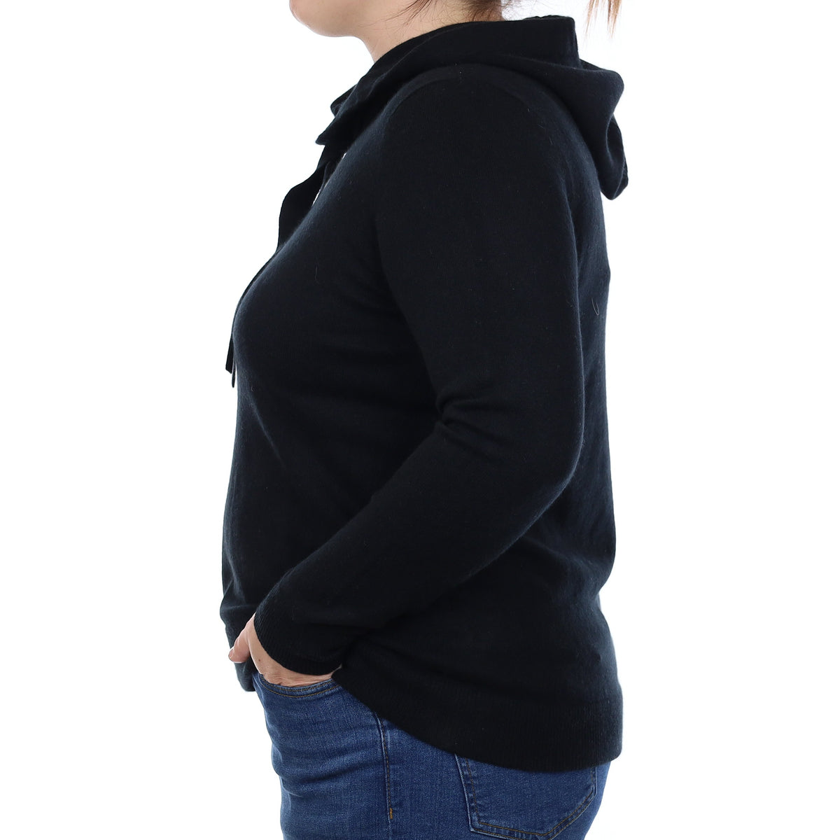 Black Cashmere Hoodie Jumper Large