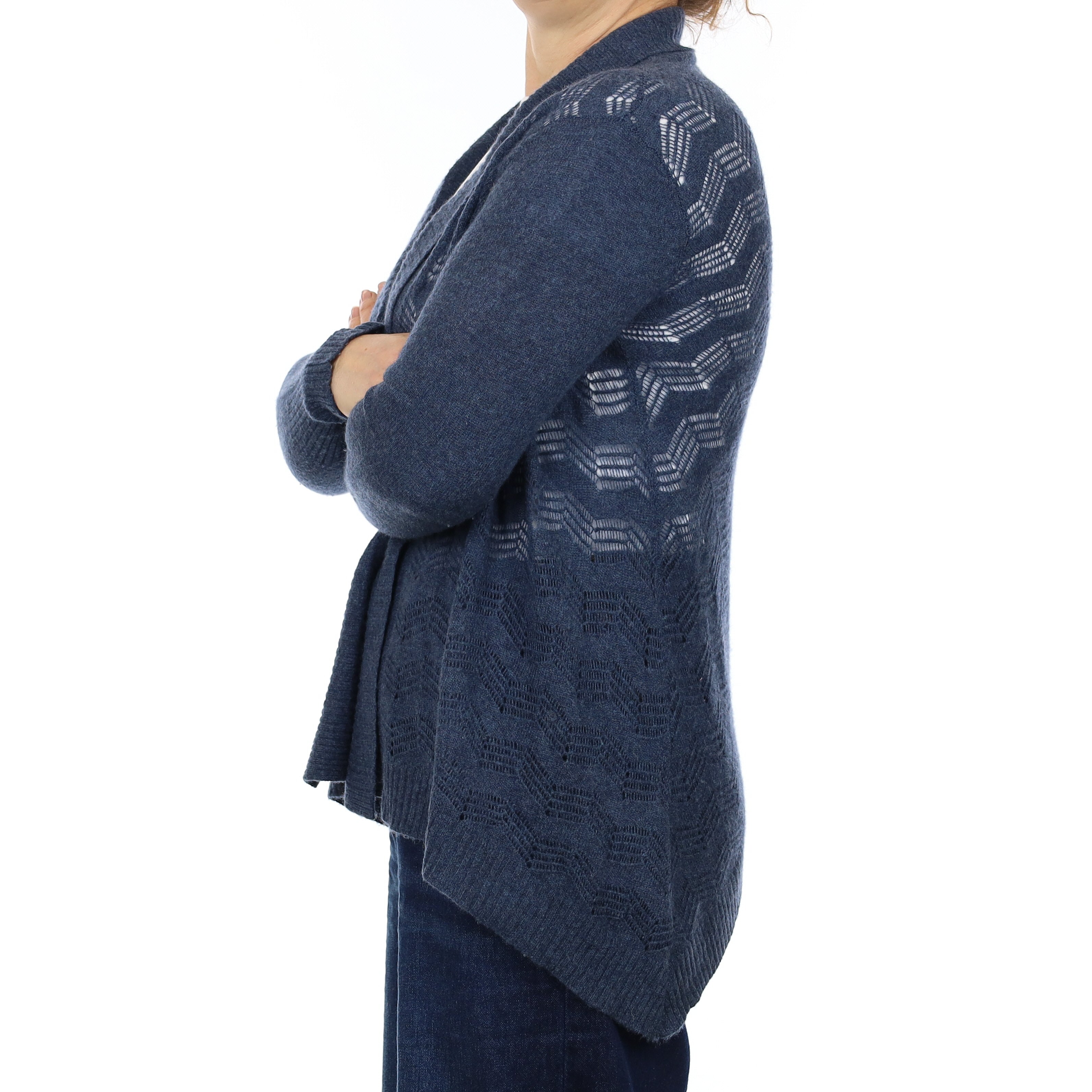 Naval Blue Lace Knit Cashmere V Neck Cardigan Medium