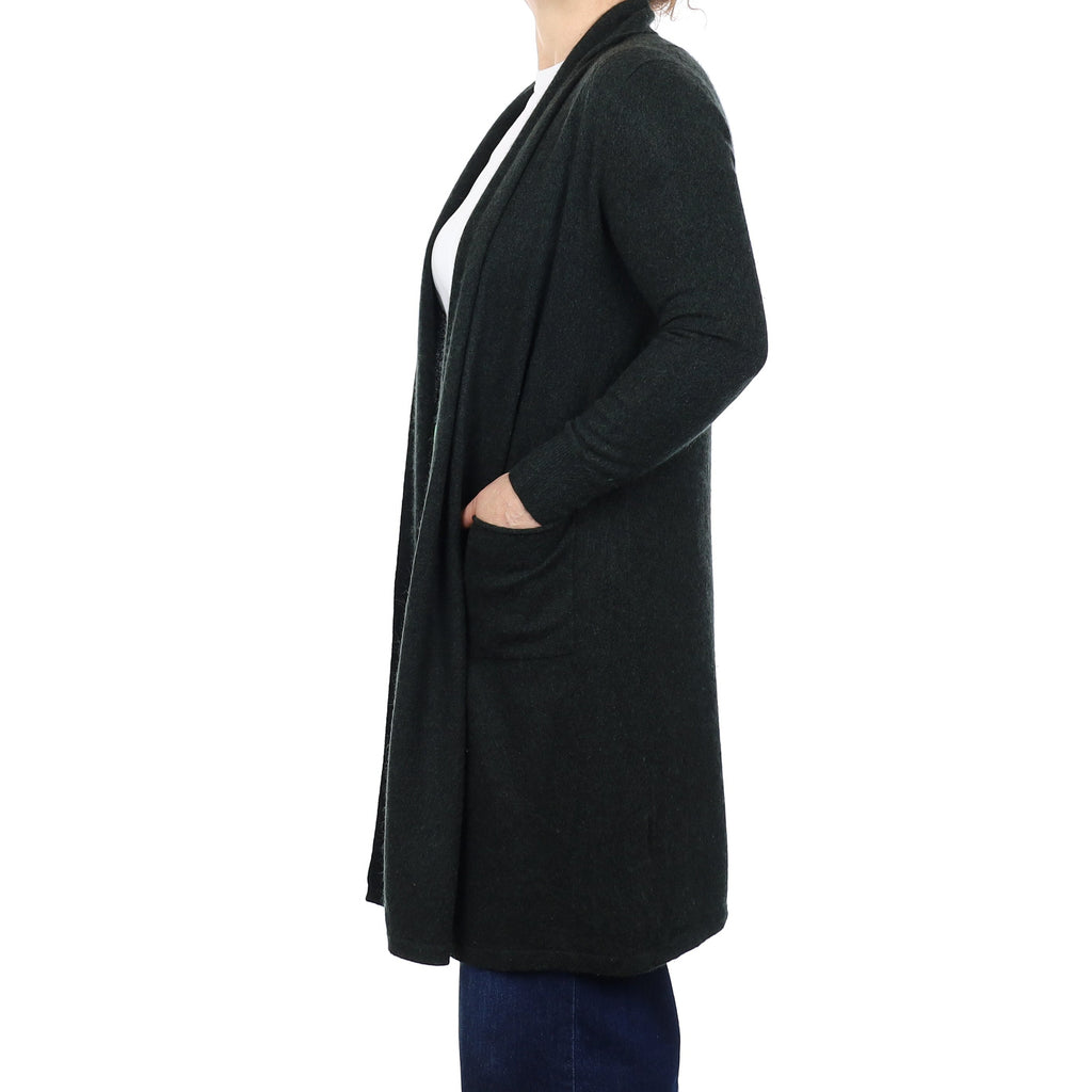 Dark Pine Green Cashmere Edge to Edge Cardigan with Pockets Medium