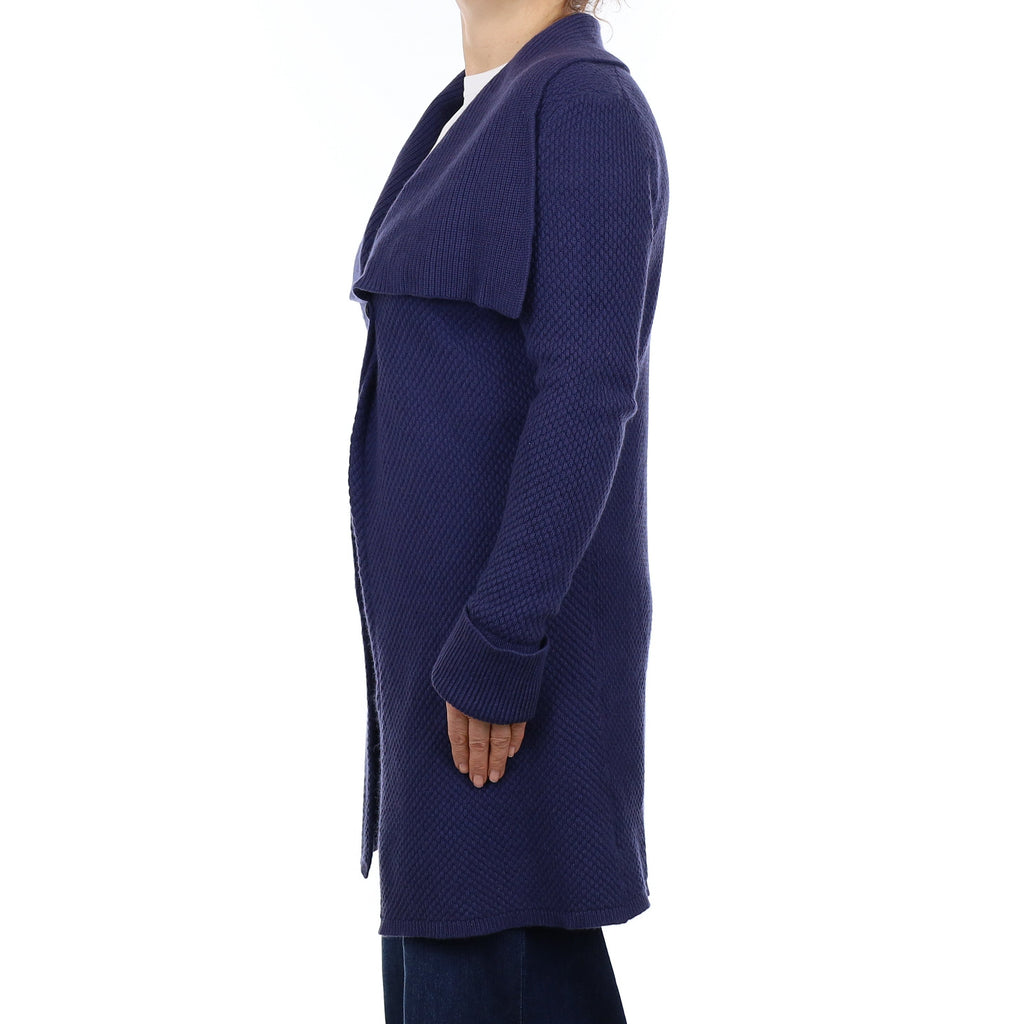 Shadow Blue Chunky Textured Cashmere Longline Collared Cardigan Medium