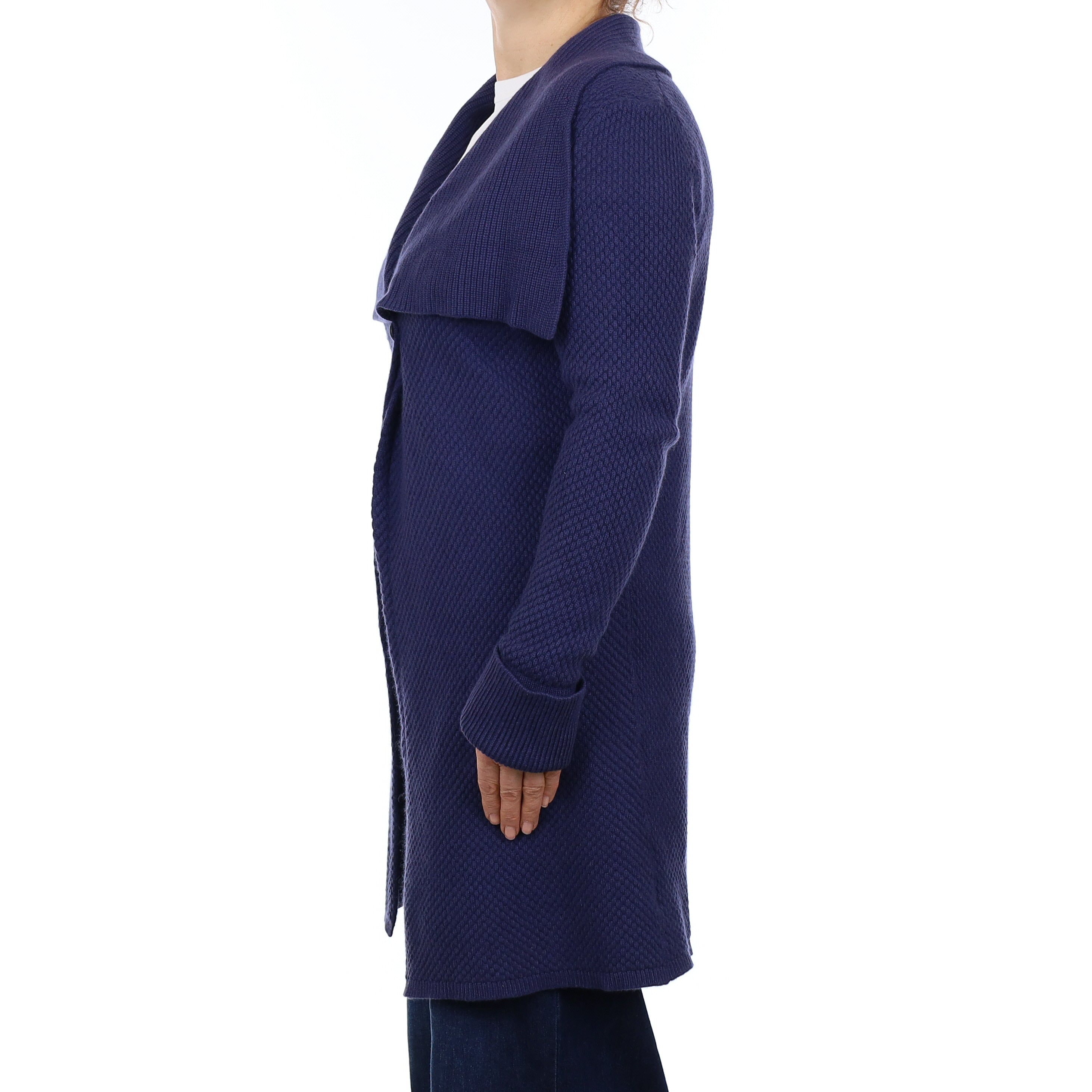 Shadow Blue Chunky Textured Cashmere Longline Collared Cardigan Medium
