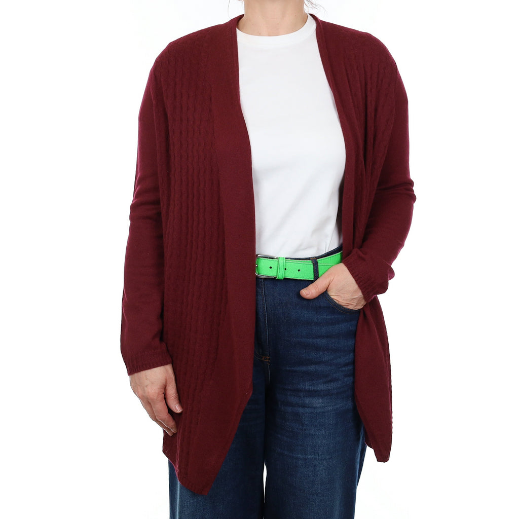 Burgundy Textured Front Cashmere Edge to Edge Cardigan Medium