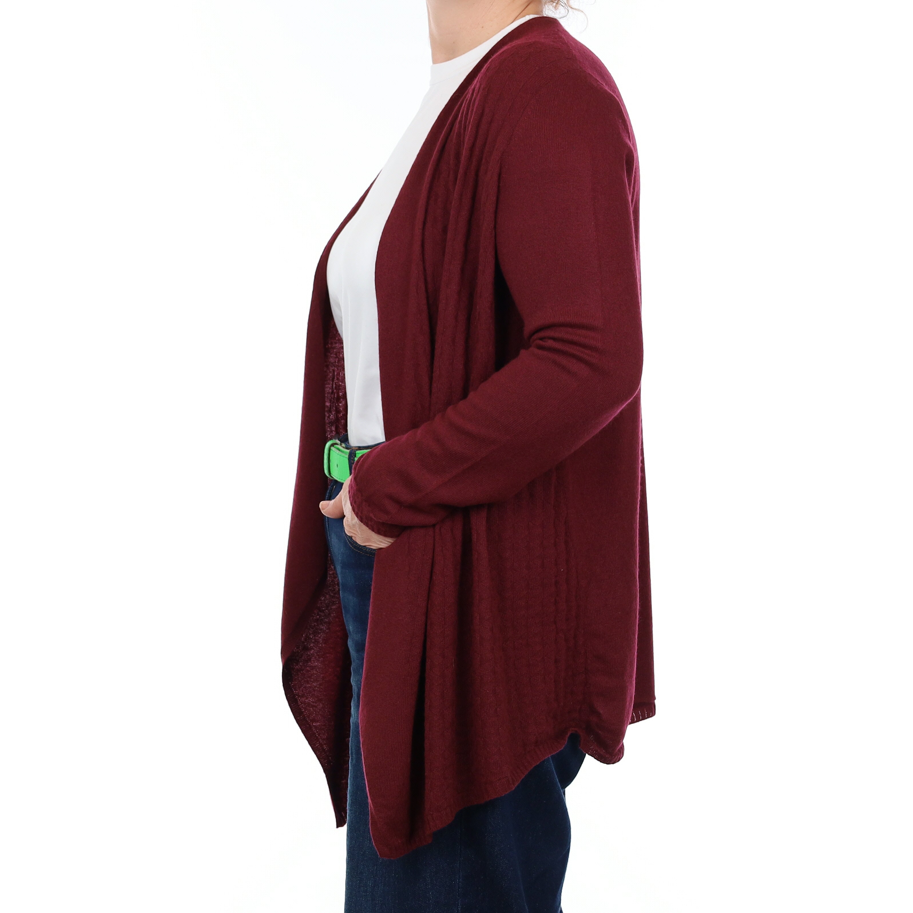 Burgundy Textured Front Cashmere Edge to Edge Cardigan Medium
