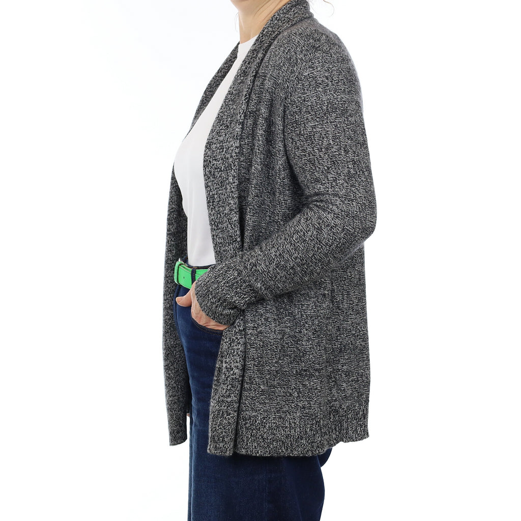 Charcoal and Ivory Marl Cashmere Edge to Edge Cardigan Medium