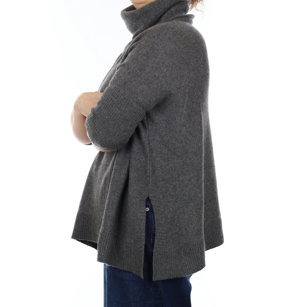 Slate Grey Heavy Knit Cashmere Slouchy Cowl Neck Jumper Medium