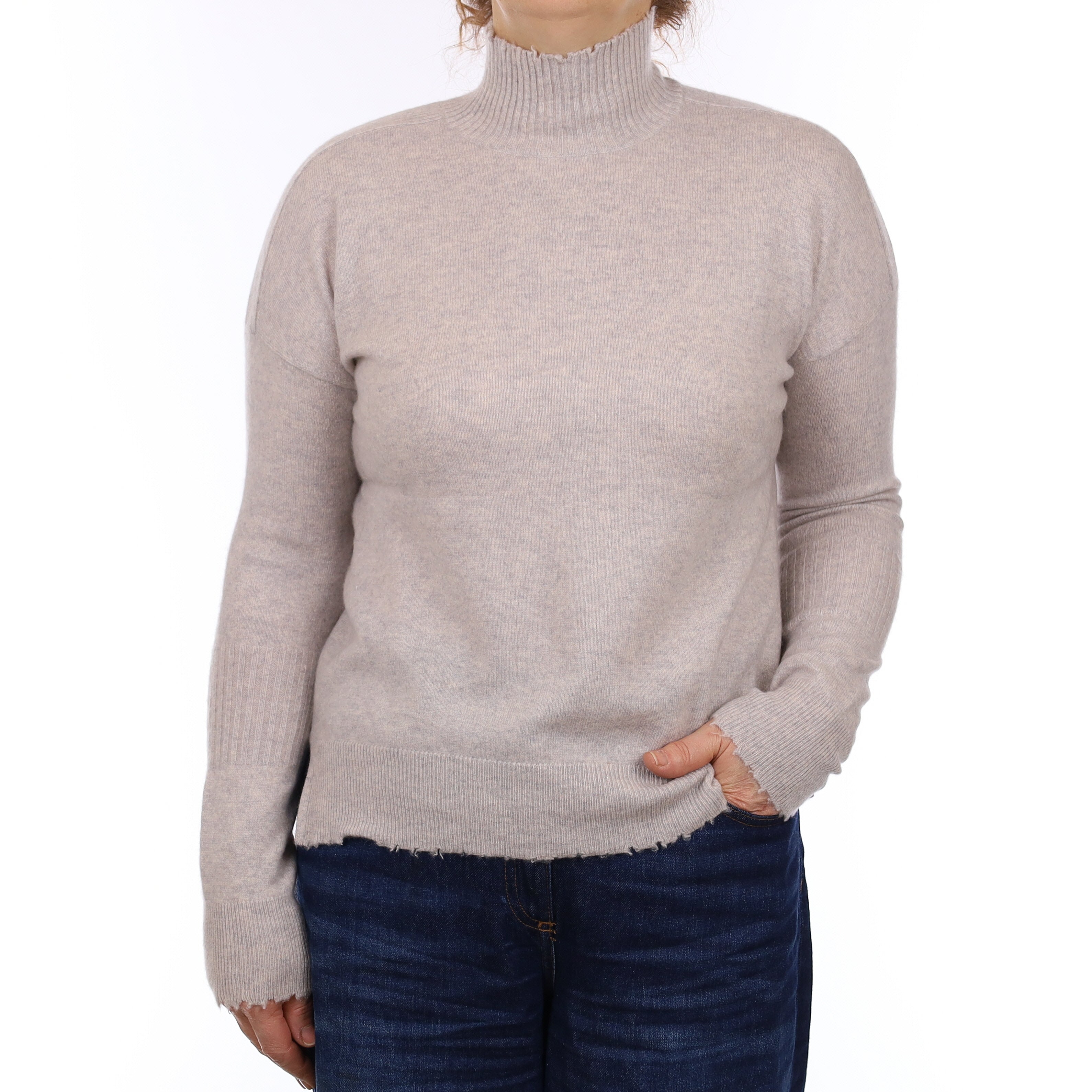 Mist Grey Cashmere Turtleneck Jumper Medium