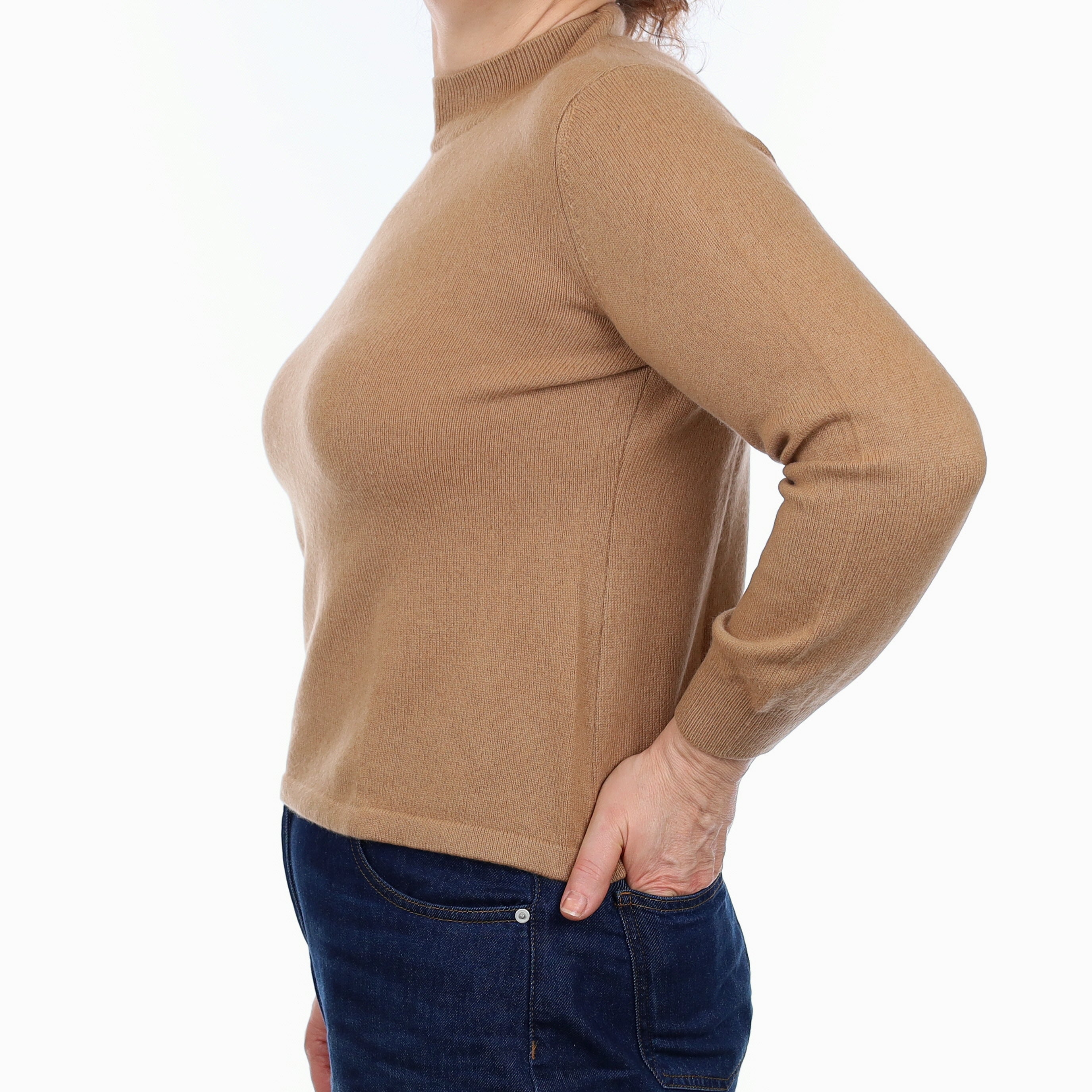 Toffee Brown Cashmere Turtleneck Jumper Medium