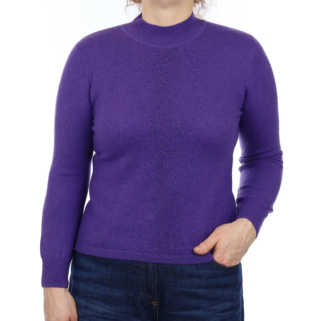 Purple Bead Embellished Cashmere Turtleneck Jumper Medium